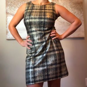 BLACK AND GOLD PLAID DRESS